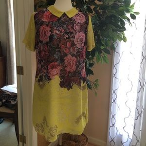 Yellow boutique floral dress with Peter Pan collar